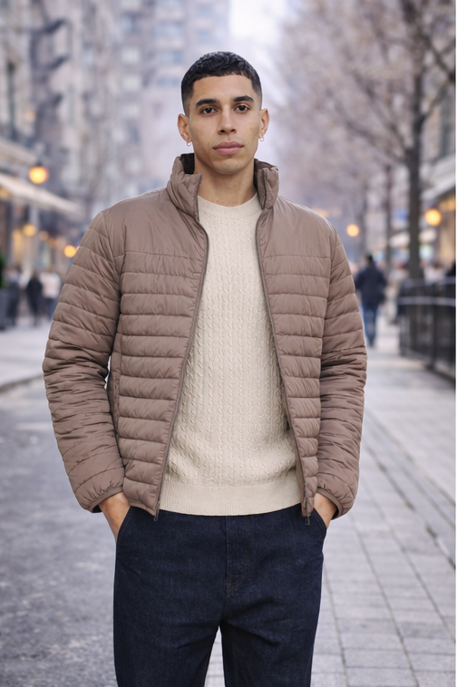 Geacă matlasată bărbați – culoare bej taupe, sezon rece