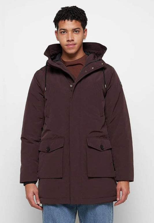 Geacă parka de iarnă Jack & Jones maro chocolate cu glugă